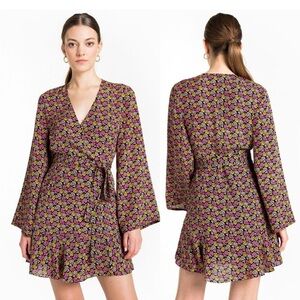 A.L.C. Whitney Bell Sleeve Floral Wrap Dress in Pink Yellow Size 0 💐